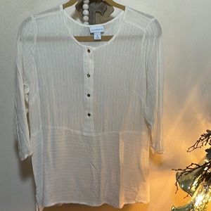 Liz Claiborne Shirt size Medium Cream with Gold striped